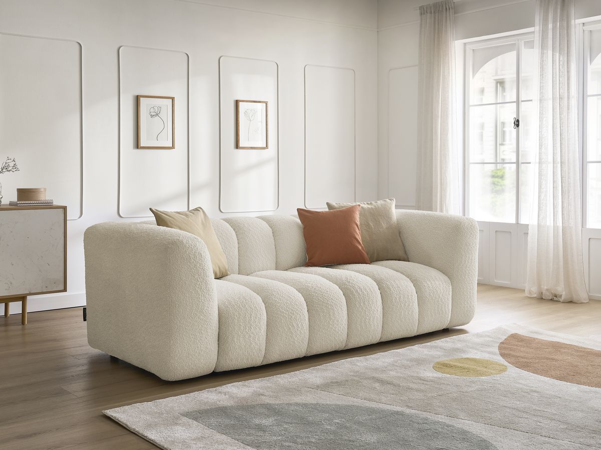Bobochic Talia Sofa 3-Sitzer Bouclé-Stoff Beige