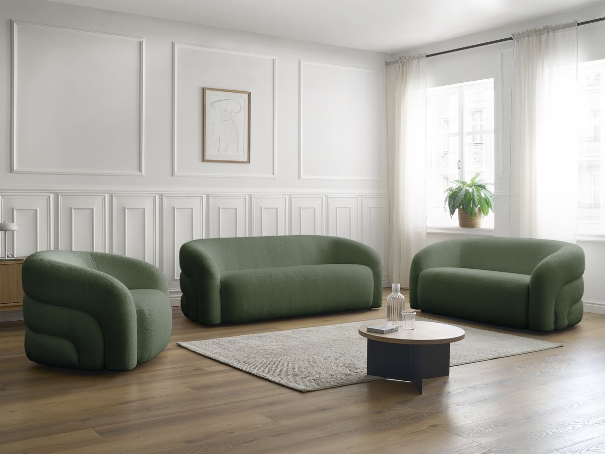 Bobochic Elina Sofa 6-Sitzer Bouclé-Stoff Grün