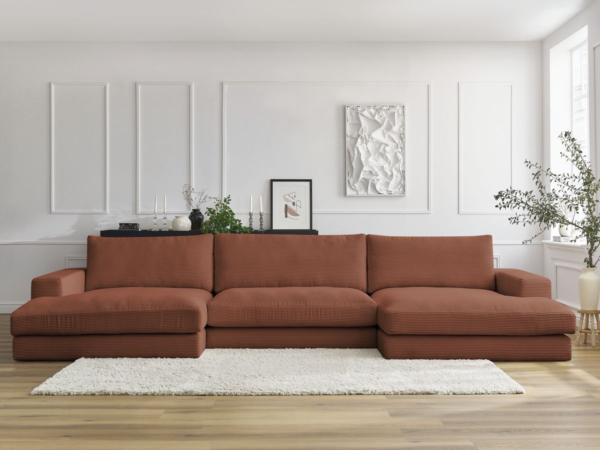 Bobochic Leonard Wohnlandschaft 349 × 159 cm Cordsamt Orange