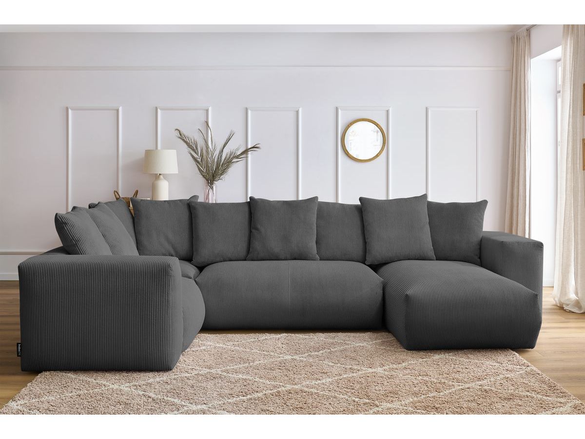 Bobochic Voltaire Wohnlandschaft 356 × 214 cm Cordsamt Dunkelgrau Ecke rechts