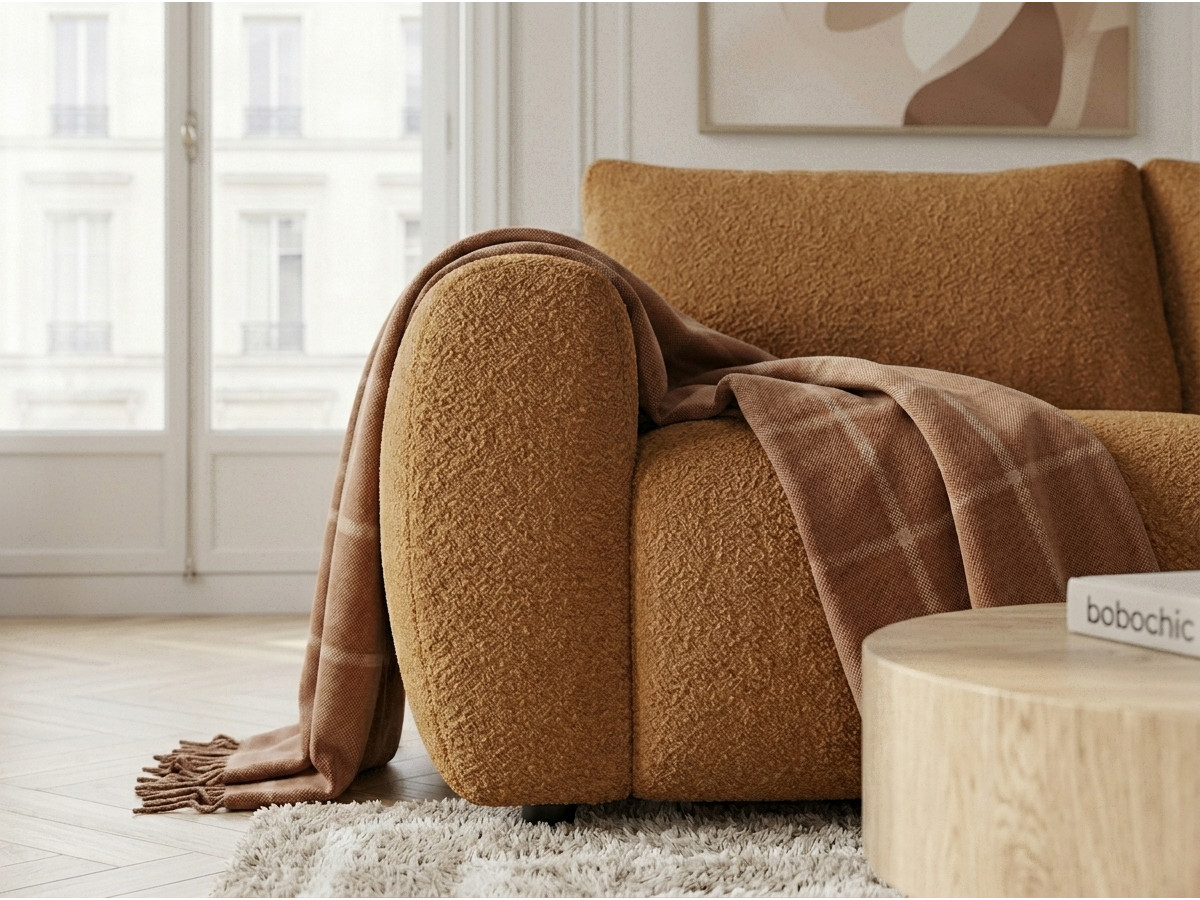 Bobochic Fuji Schlafsofa 3-Sitzer Bouclé-Stoff Gelb