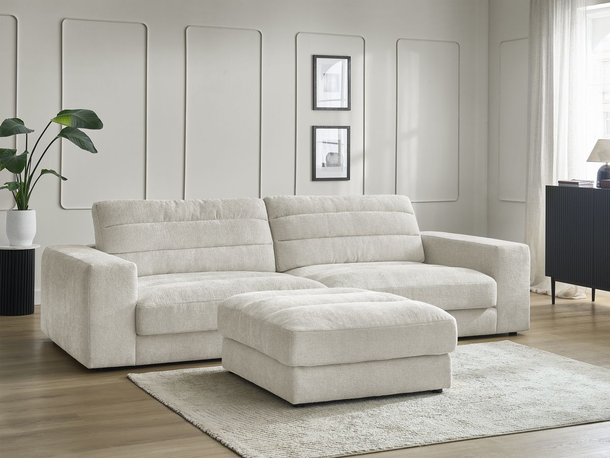 Bobochic Sierra Sofa 4-Sitzer mit Pouf Strukturstoff Beige