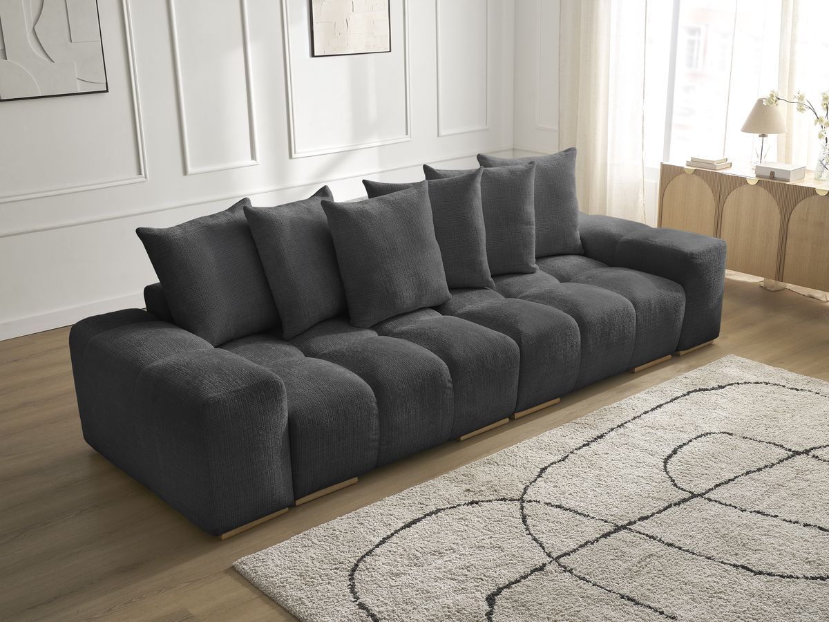 Bobochic Anakin Sofa 3-Sitzer, 6 Kissen Strukturstoff Schwarz
