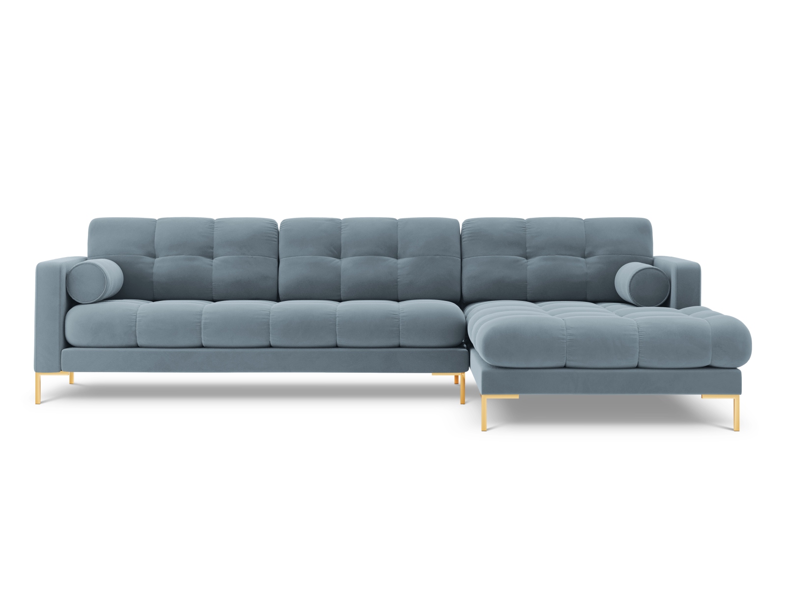 Cosmopolitan Design Ecksofa Bali 5-Sitzer Samt Bluvel Hellblau Rechts Beine Gold