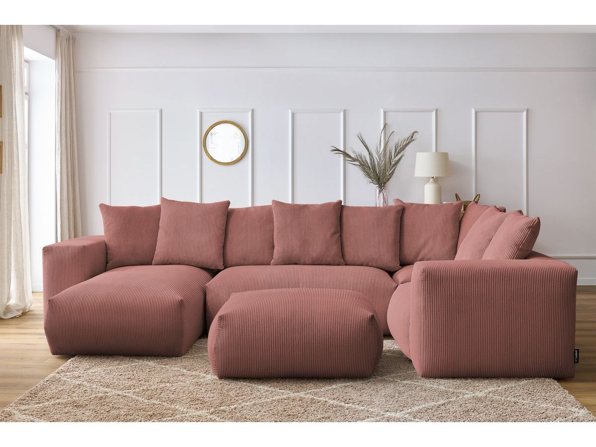 Bobochic Voltaire Wohnlandschaft mit Pouf 356 × 214 cm Cordsamt Rosa Ecke links