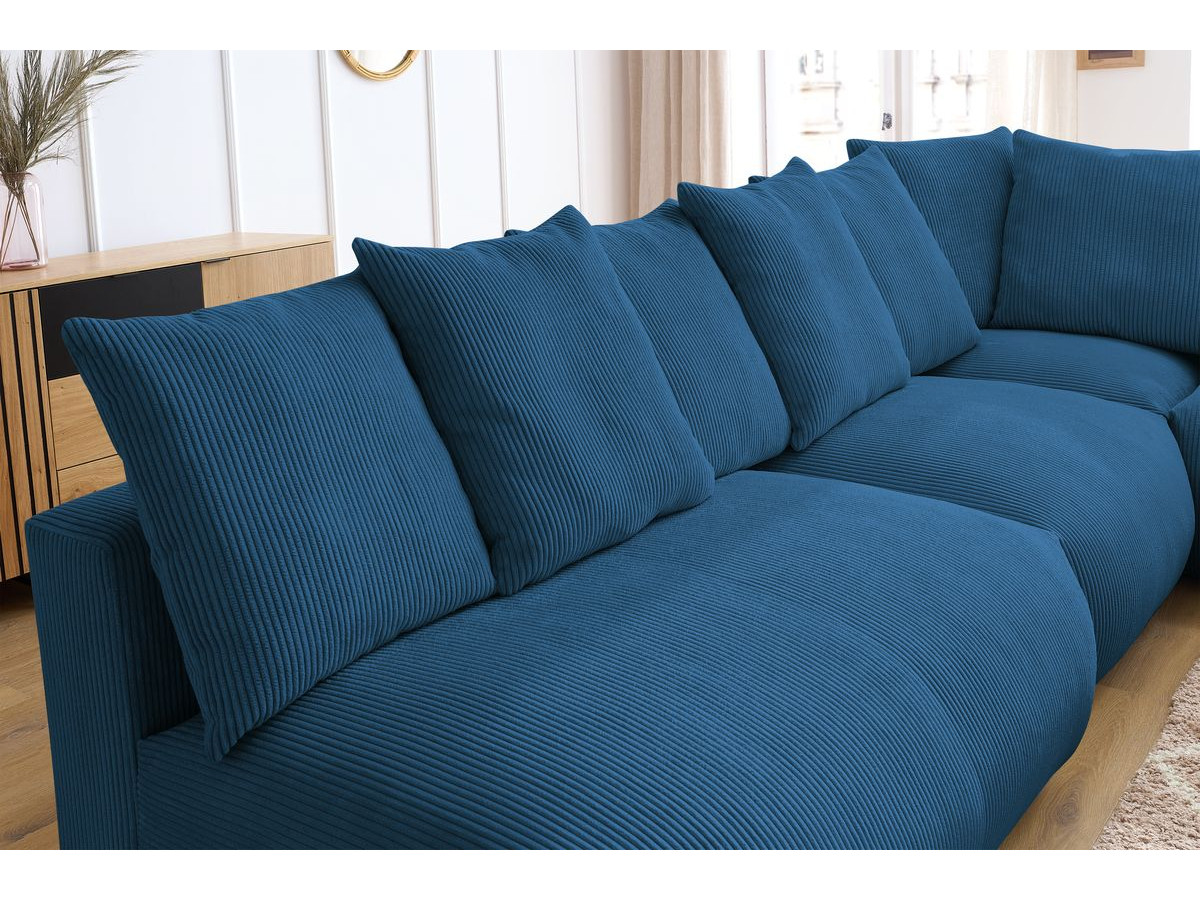 Bobochic Voltaire Ecksofa mit Pouf 322 × 268 cm Cordsamt Dunkelblau Ecke rechts