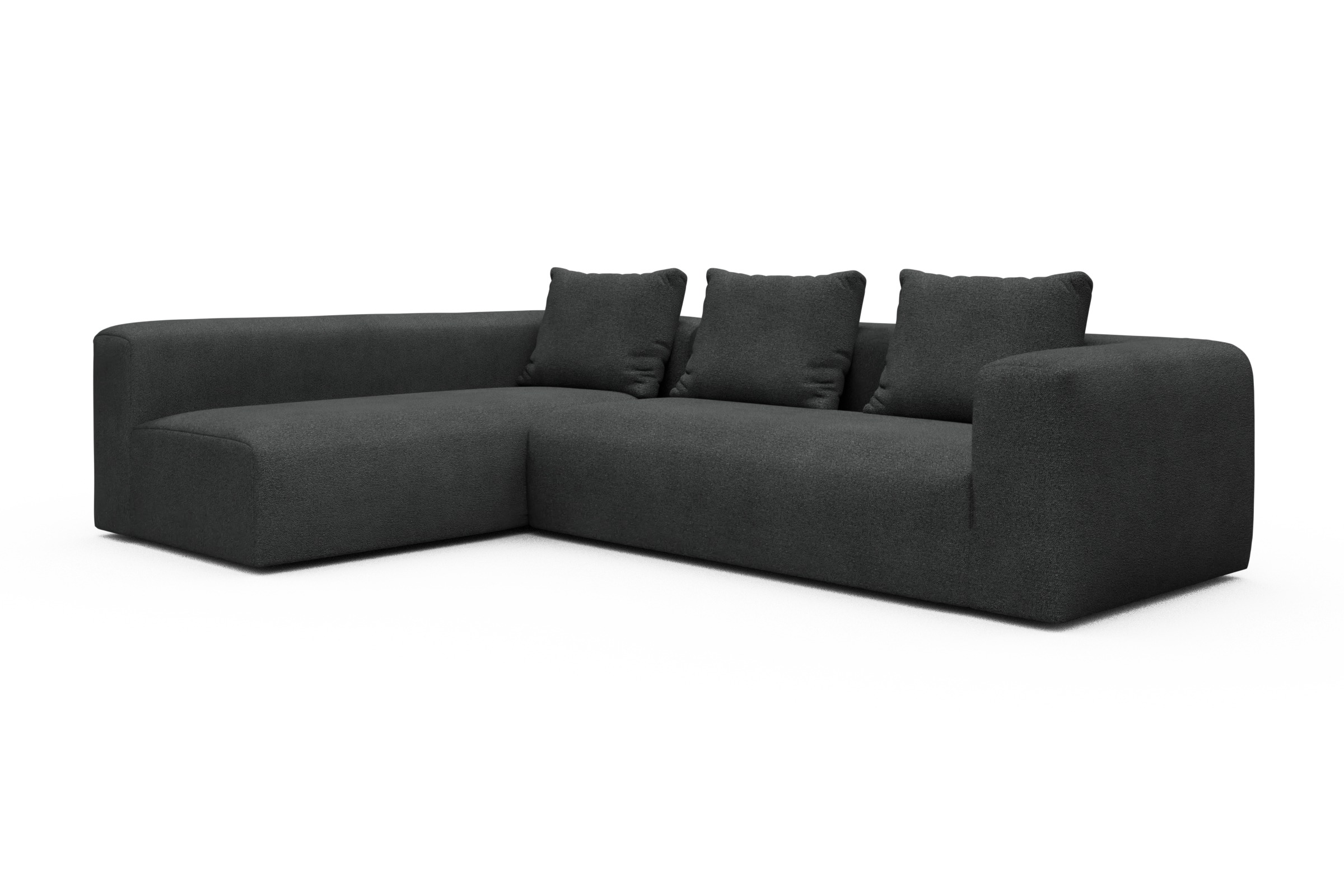 Ecksofa Fred 2x 2,5-Sitzer links offen Boucle-Charcoal