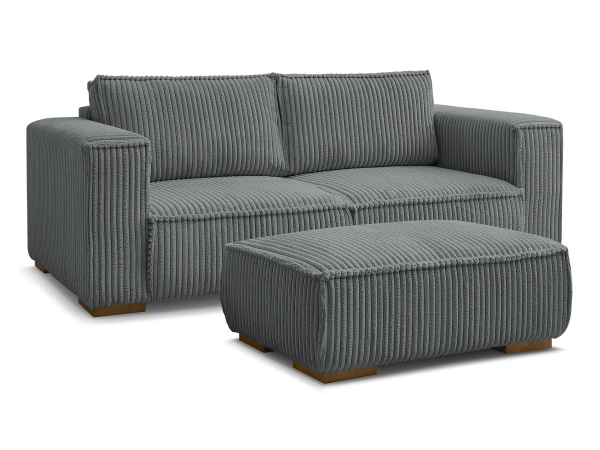 Bobochic Chelsea Sofa 3-Sitzer mit Pouf Breitcord weich Dunkelgrau