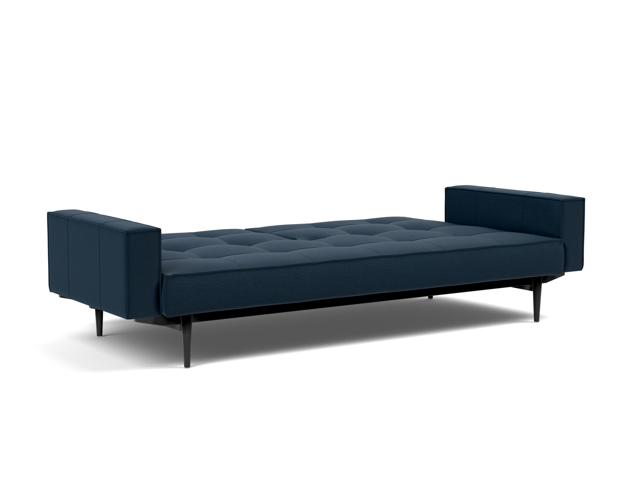 Schlafsofa Splitback mit Armlehnen Flachgewebe Mixed Dance 528-Blue Beine Styletto Eiche schwarz