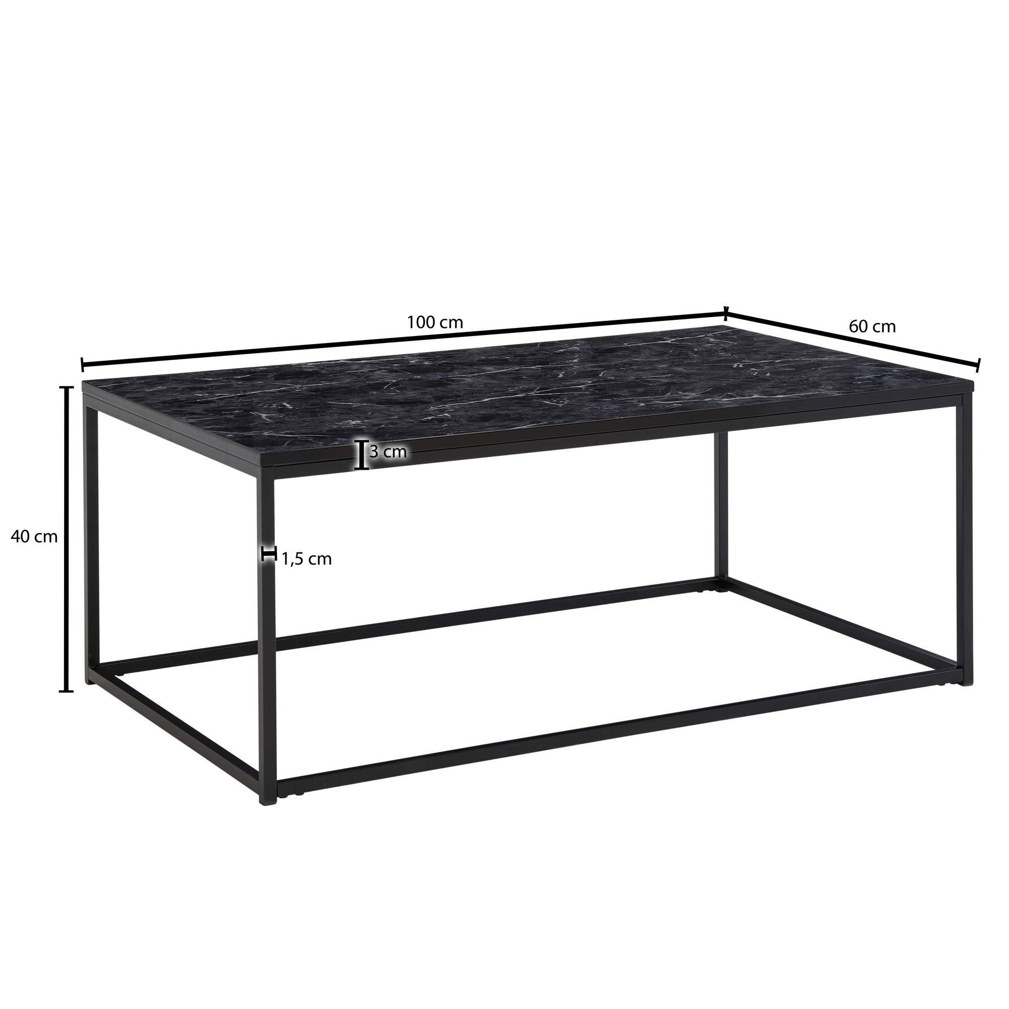 Couchtisch Gloppen Marmoroptik Schwarz 100 × 60 × 40 cm