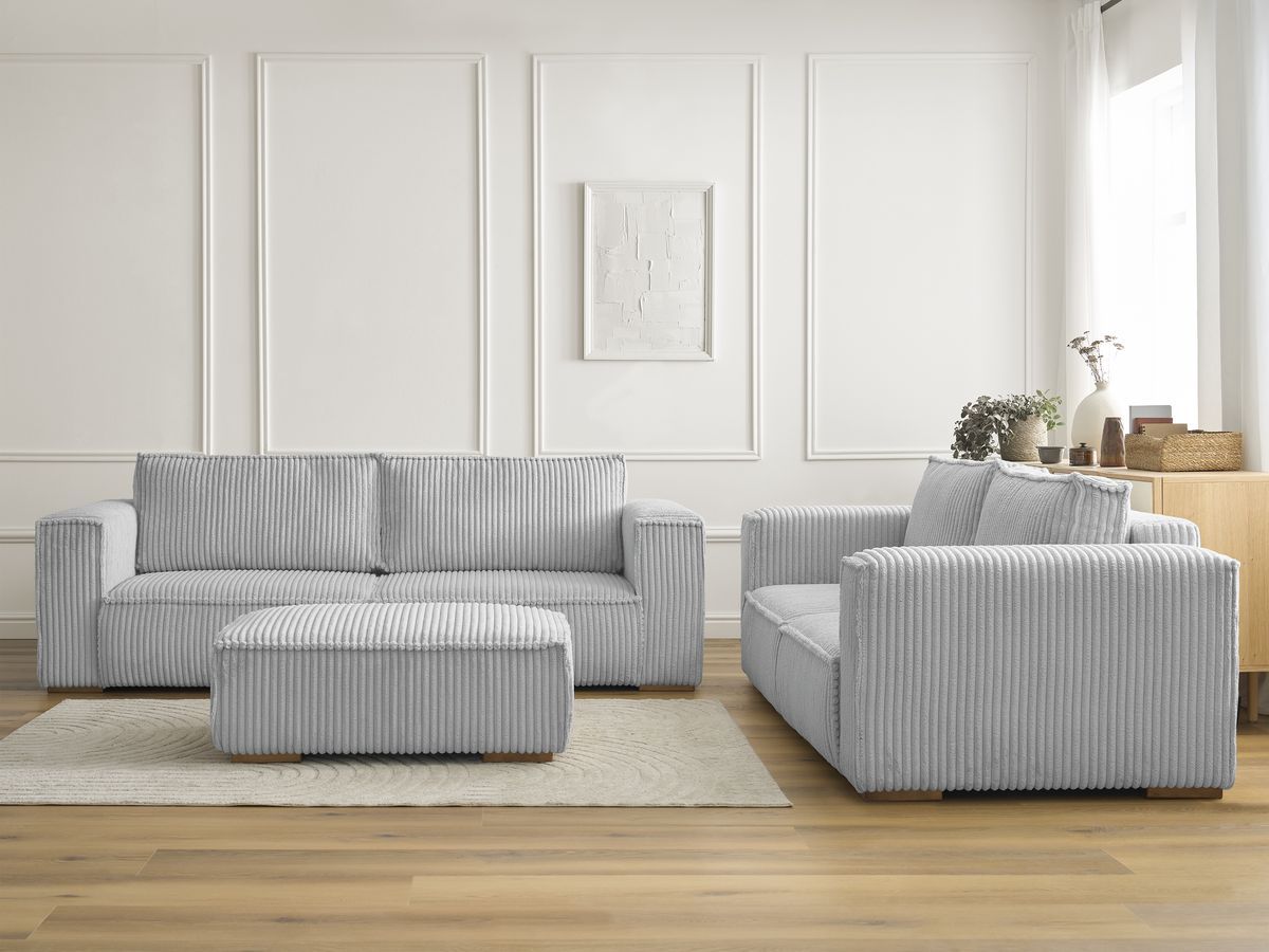 Bobochic Chelsea Sofa 6-Sitzer mit Pouf Breitcord weich Hellgrau