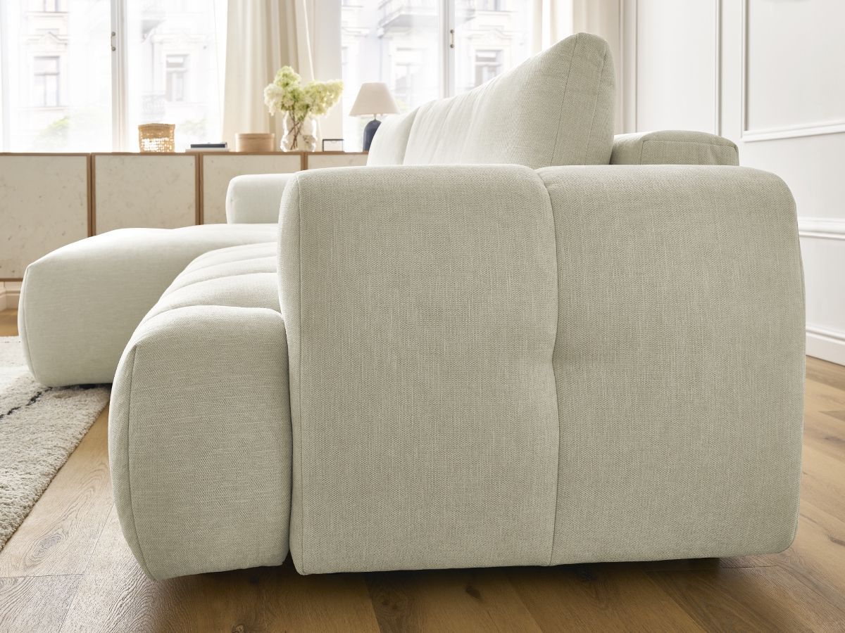 Bobochic Fuji Ecksofa mit Schlaffunktion und Bettkasten 292 × 160 cm Stoff Beige Ecke links