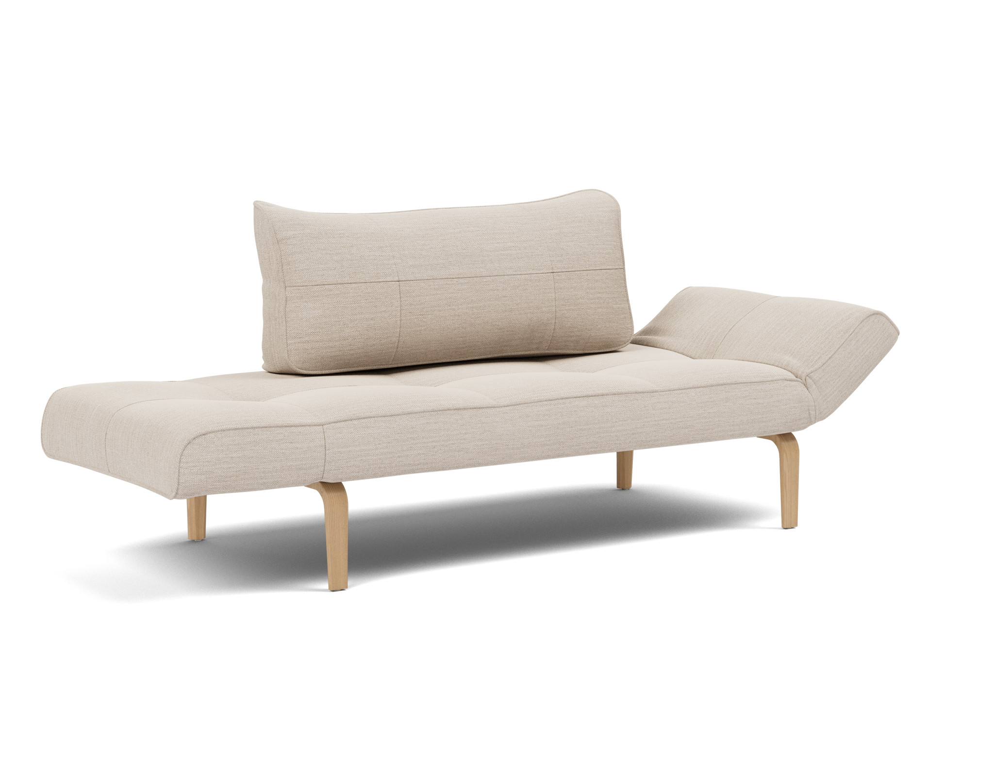 Tagesbett Zeal Webstoff Blida 612-Sand-Grey Beine Bow Eiche