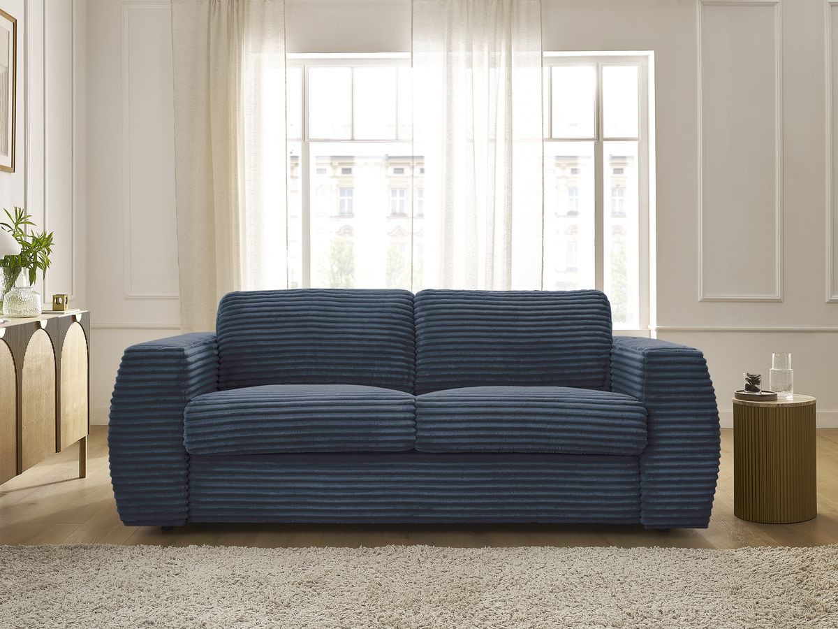 Bobochic Hugo Schlafsofa 3-Sitzer Cordsamt Dunkelblau, Liegefläche 140 × 190 cm