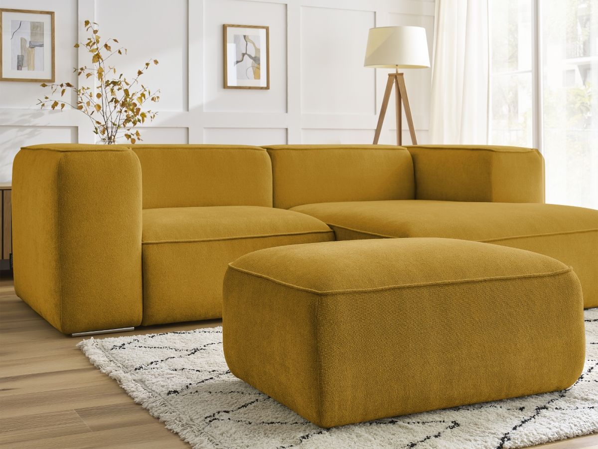 Bobochic Zephyr Ecksofa mit Pouf 260 × 165 cm Strukturstoff Gelb Ecke rechts