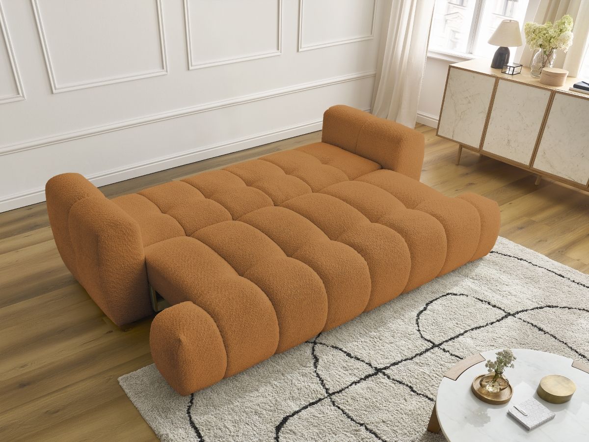 Bobochic Fuji Schlafsofa 3-Sitzer mit Bettkasten Bouclé-Stoff Gelb
