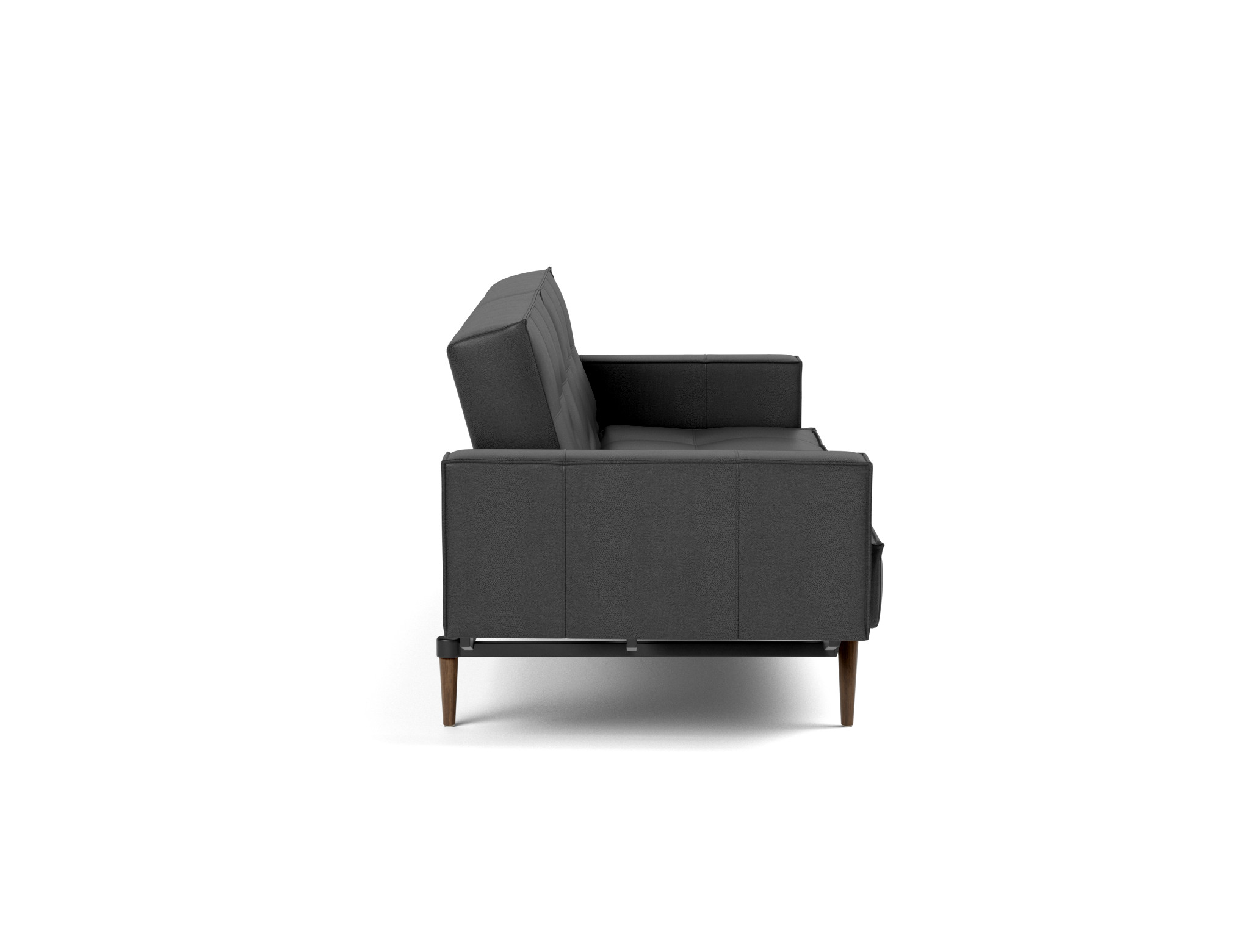 Schlafsofa Splitback mit Armlehnen Lederoptik Faunal 550-Black Beine Styletto Eiche dunkel