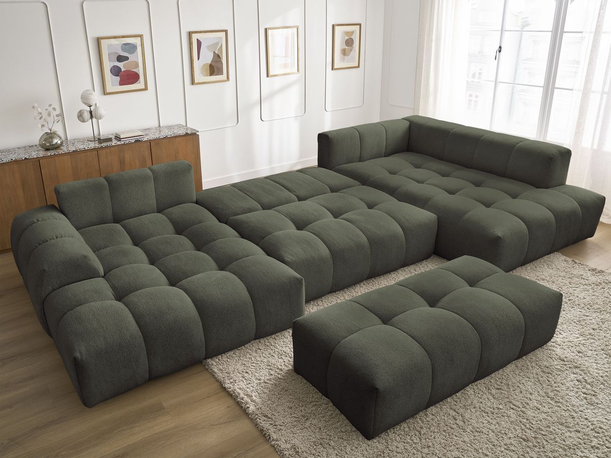 Bobochic Everest Wohnlandschaft mit Pouf, 14 Kissen Melange-Stoff Grün Ecke links