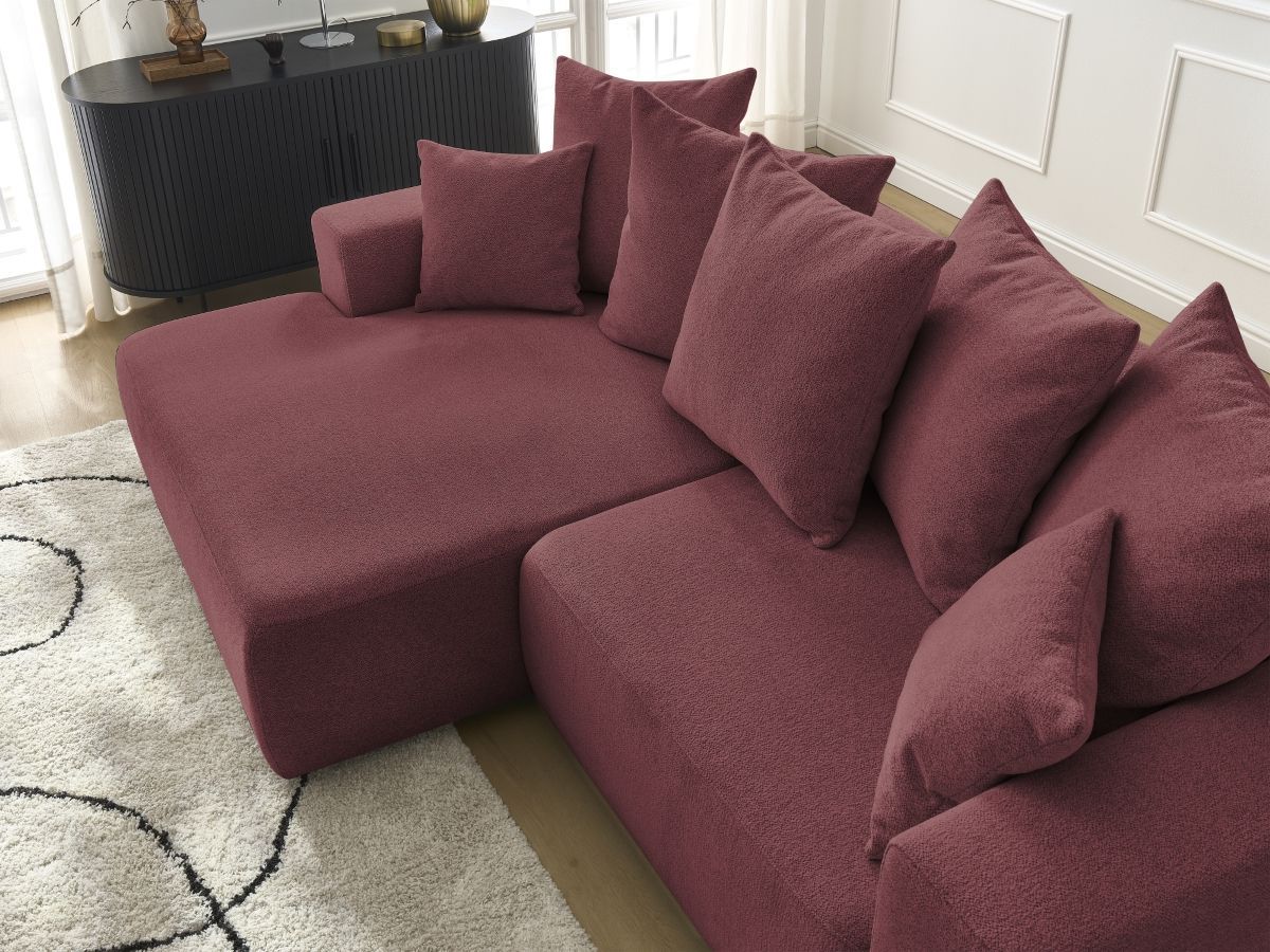 Bobochic Atilla Ecksofa mit Schlaffunktion und Bettkasten Melange-Stoff Rot Ecke links