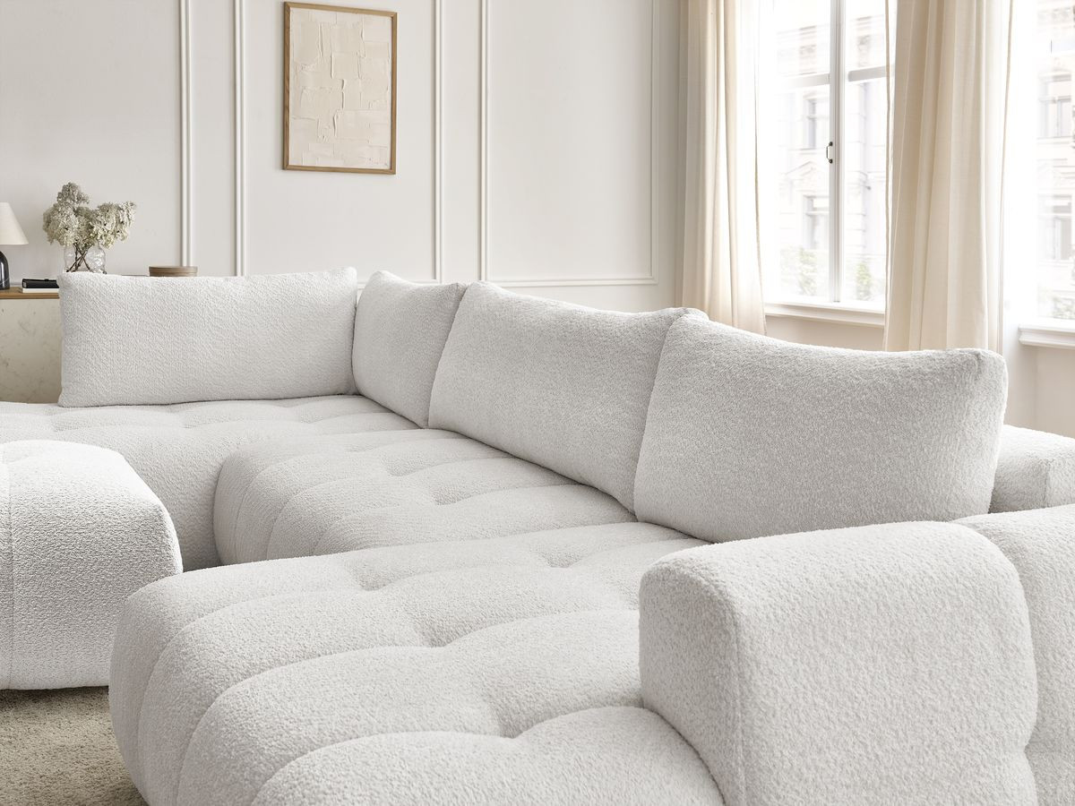 Bobochic Fuji Wohnlandschaft mit Pouf Bouclé-Stoff Weiß Ecke rechts