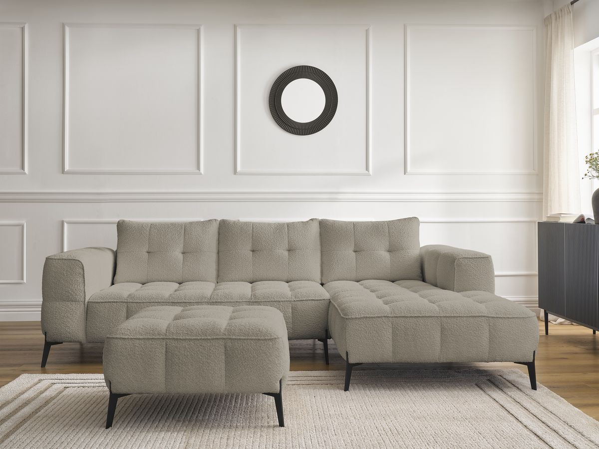 Bobochic Anis Ecksofa mit Pouf Bouclé-Stoff Taupe Ecke rechts