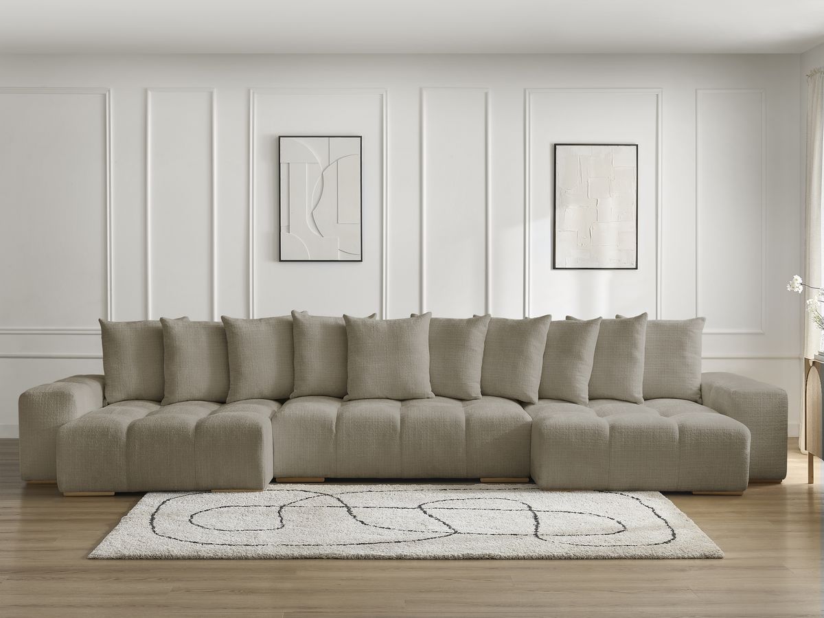 Bobochic Anakin Wohnlandschaft, Liegefläche 137 × 382 cm, 10 Kissen Strukturstoff Taupe