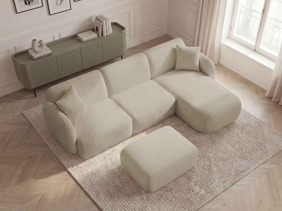 Bobochic Anda Ecksofa mit Pouf 292 × 163 cm Chenille Beige Ecke rechts