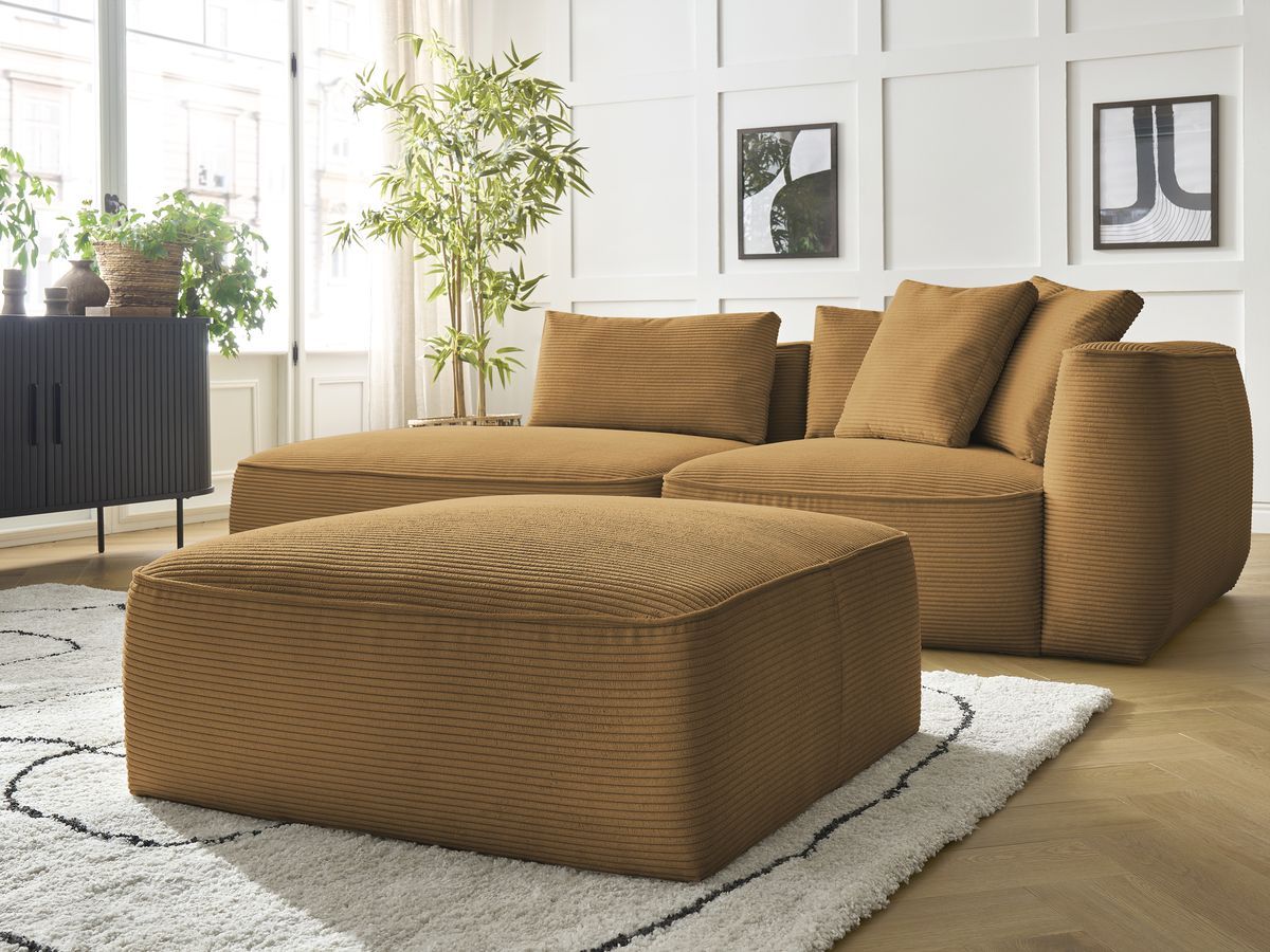 Bobochic Leopold Sofa 4-Sitzer mit Pouf Cordsamt Gelb Armlehne rechts