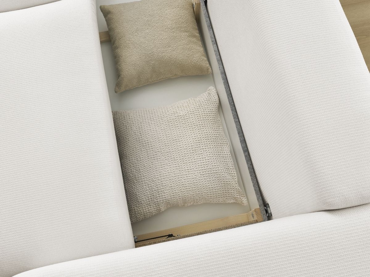 Bobochic Ezechiel Schlafsofa 3-Sitzer mit Bettkasten Melange-Stoff Weiß