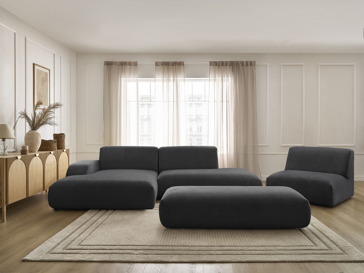 Bobochic Sirius Ecksofa mit Pouf 405 × 170 cm Strukturstoff Schwarz Ecke links