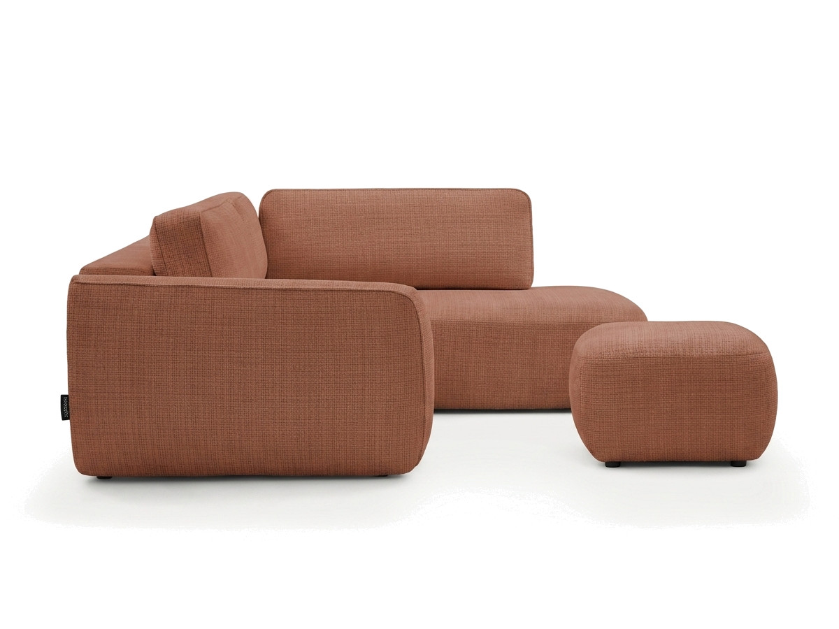 Bobochic Denise Ecksofa mit Schlaffunktion und Bettkasten und Pouf 256 × 197 cm Strukturstoff Orange Ecke rechts