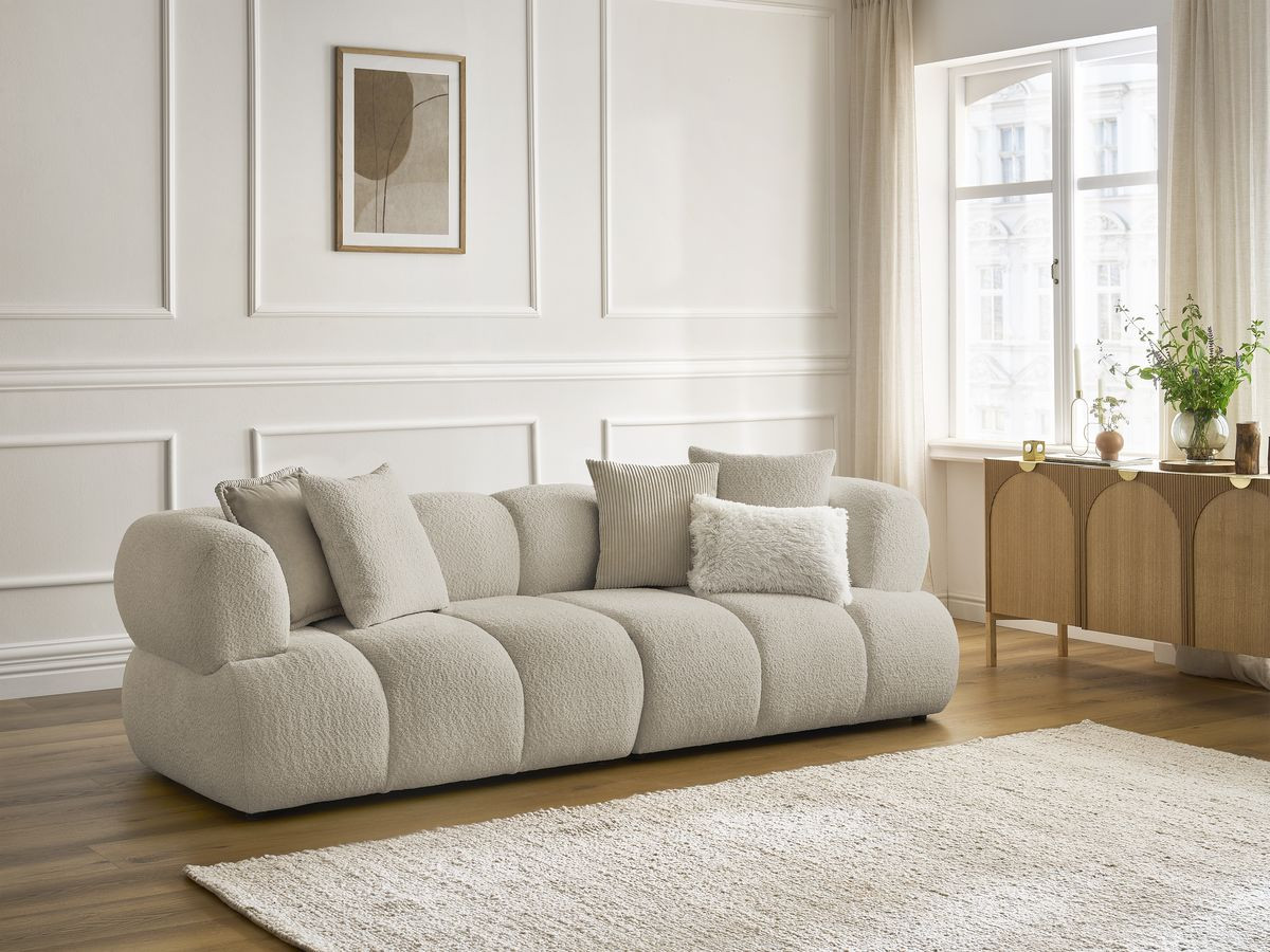 Bobochic Pamira Sofa 3-Sitzer Bouclé-Stoff Beige