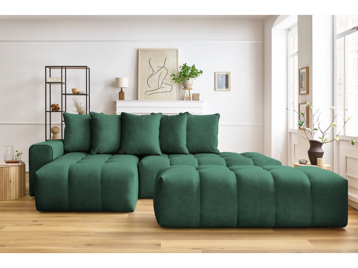 Bobochic Mont-blanc Ecksofa mit Pouf Samt Grün Ecke links