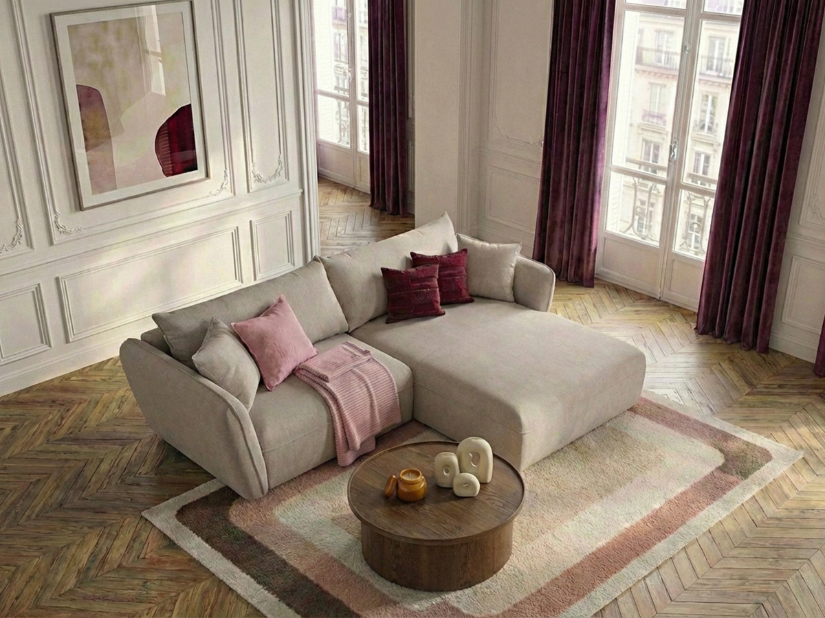 Bobochic Luigi Ecksofa Strukturstoff Beige Ecke rechts