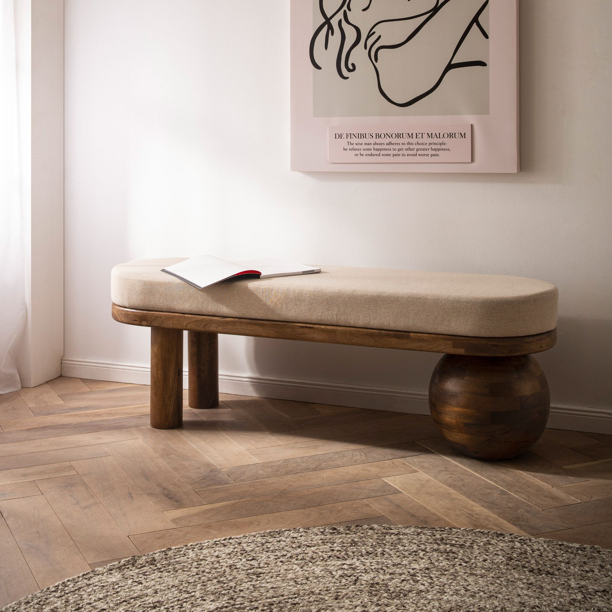 Sitzbank Moldjord Polster Stoff Beige 140 × 40 × 47 cm