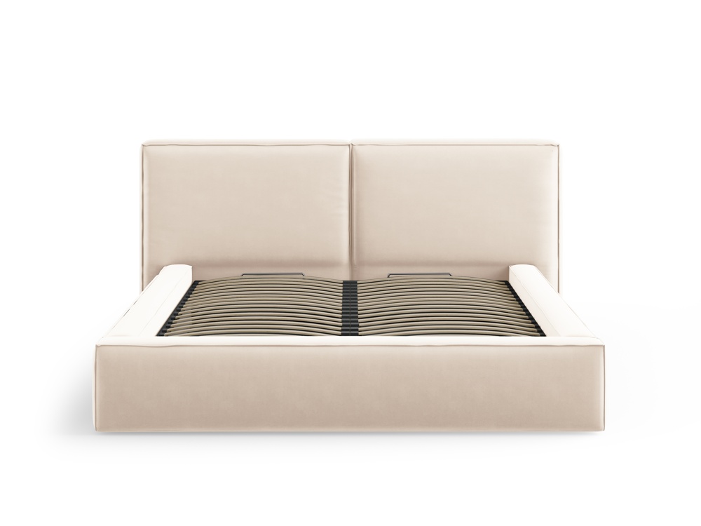 Cosmopolitan Design Stauraumbett mit doppeltem Kopfteil Arendal 140x200 Samt Bluvel Helles Beige