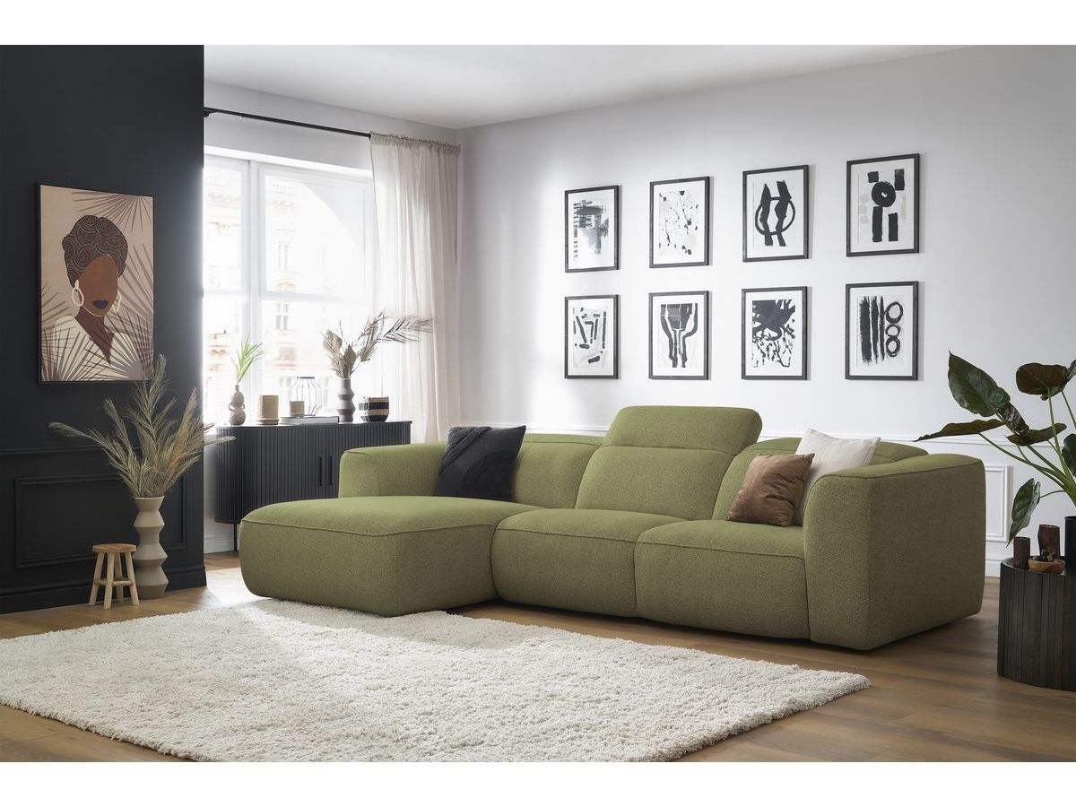 Bobochic William Ecksofa Melange-Stoff Grün Ecke links