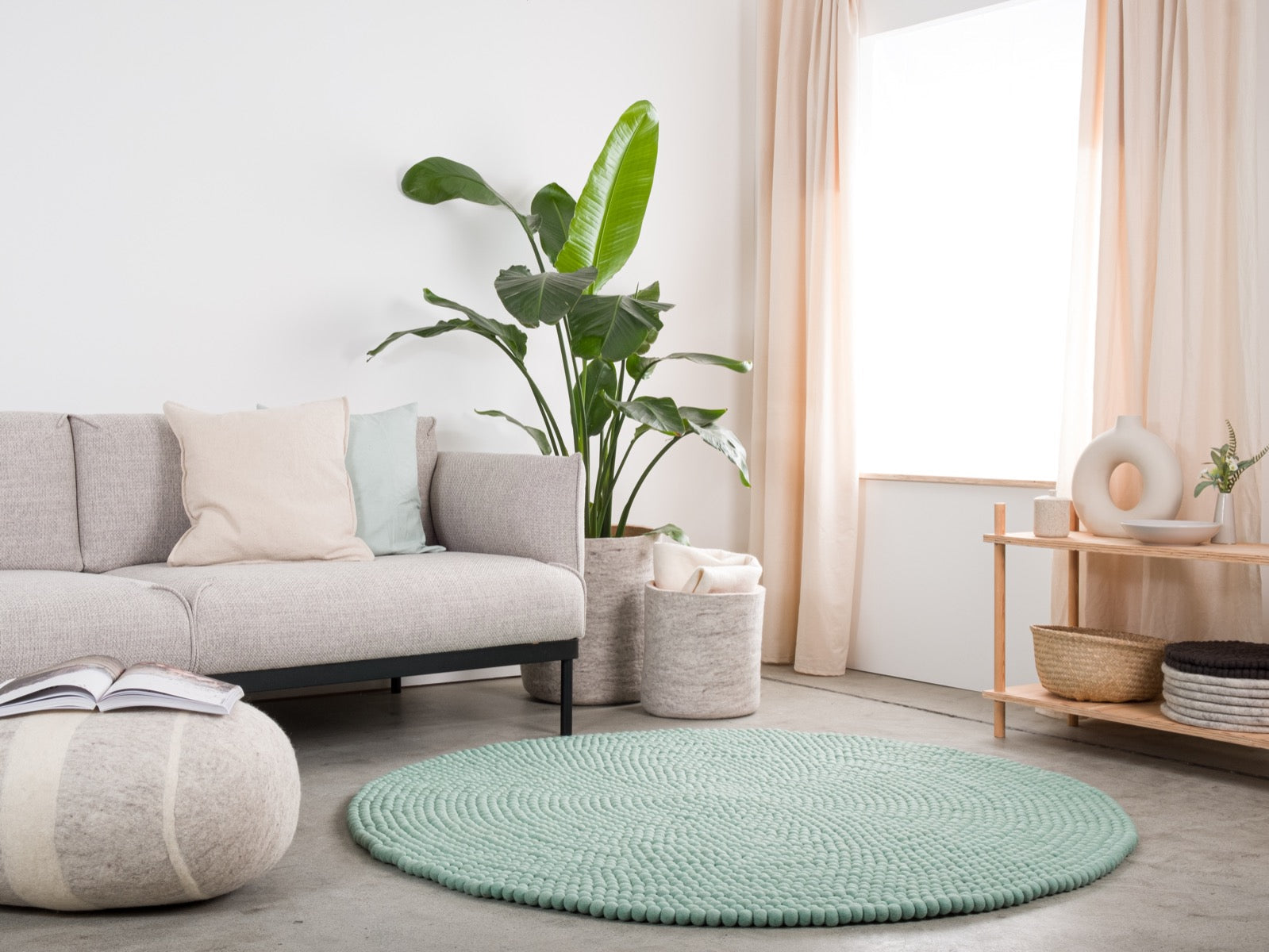 myfelt Fine Filzkugelteppich Türkis rund Ø 50 cm
