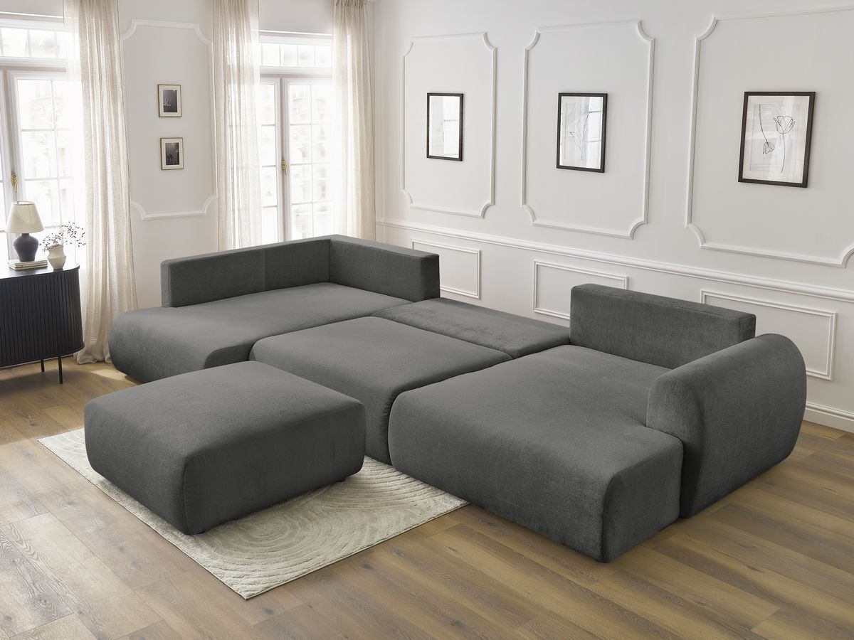 Bobochic Lucien Wohnlandschaft mit Pouf Stoff Dunkelgrau Ecke rechts