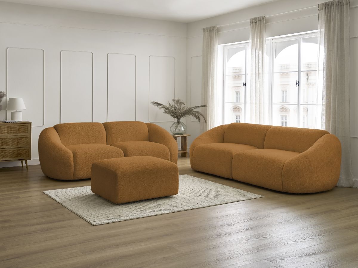 Bobochic Tina Sofa 6-Sitzer mit Pouf Bouclé-Stoff Gelb