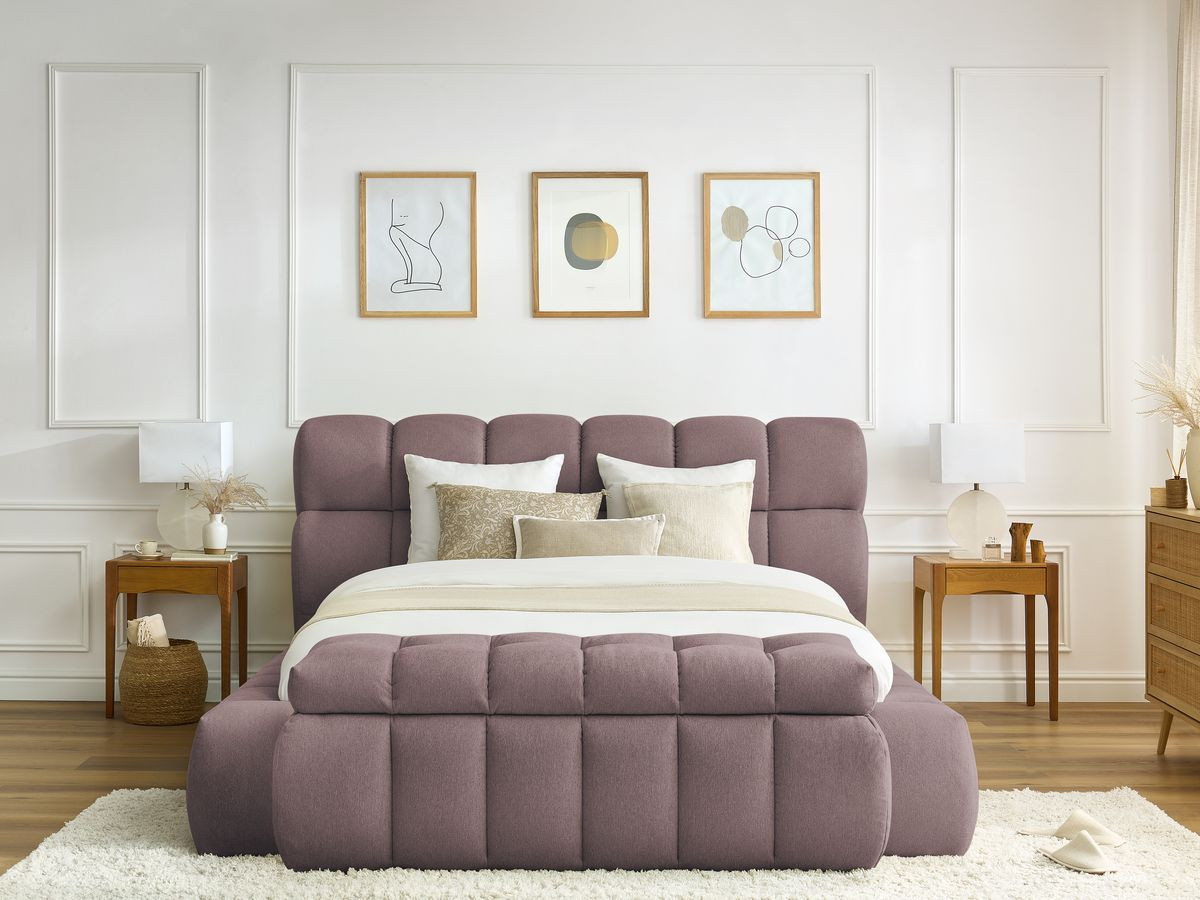 Bobochic Mont-blanc Polsterbett mit Bettkasten mit Bettbank Stoff Rosa, Liegefläche 140 × 190 cm