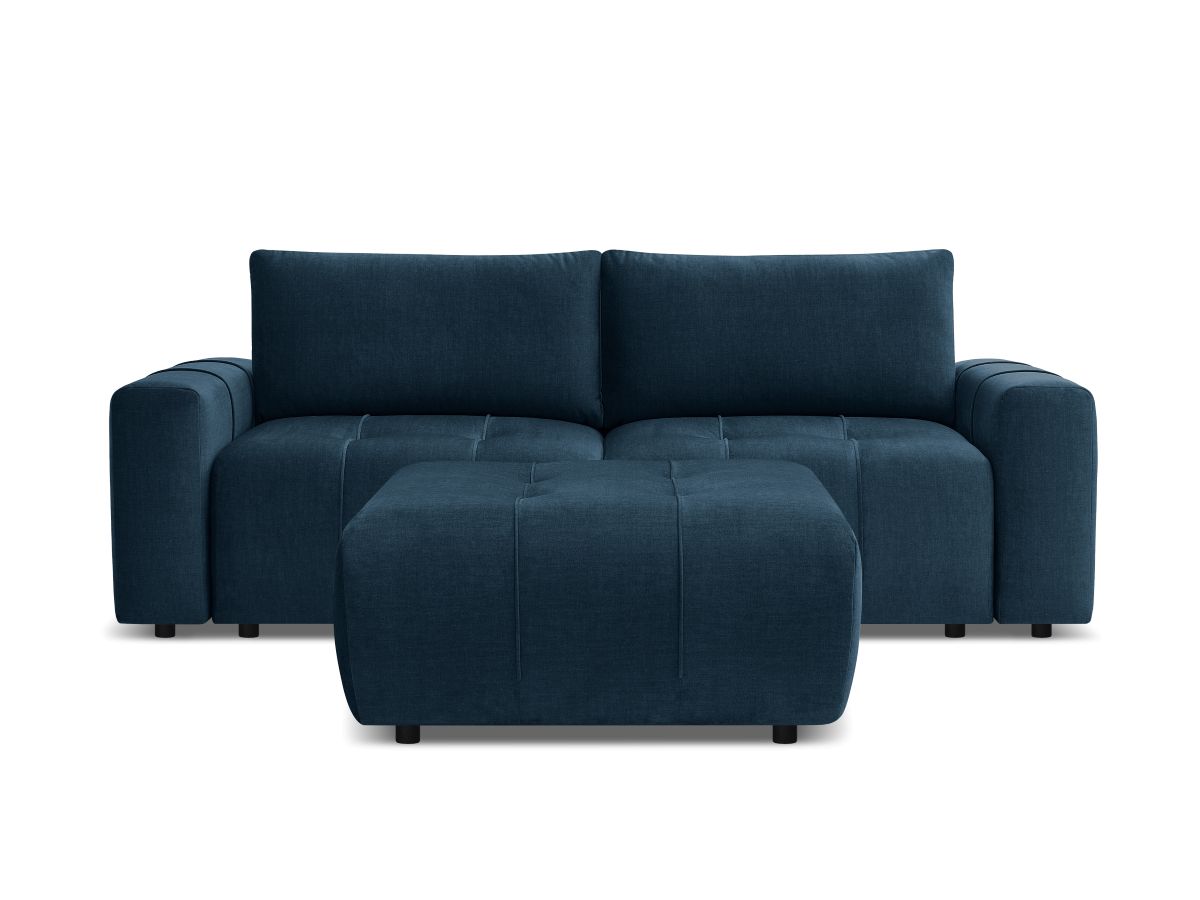 Bobochic Arsene Schlafsofa 4-Sitzer mit Bettkasten und Pouf Samt Blau