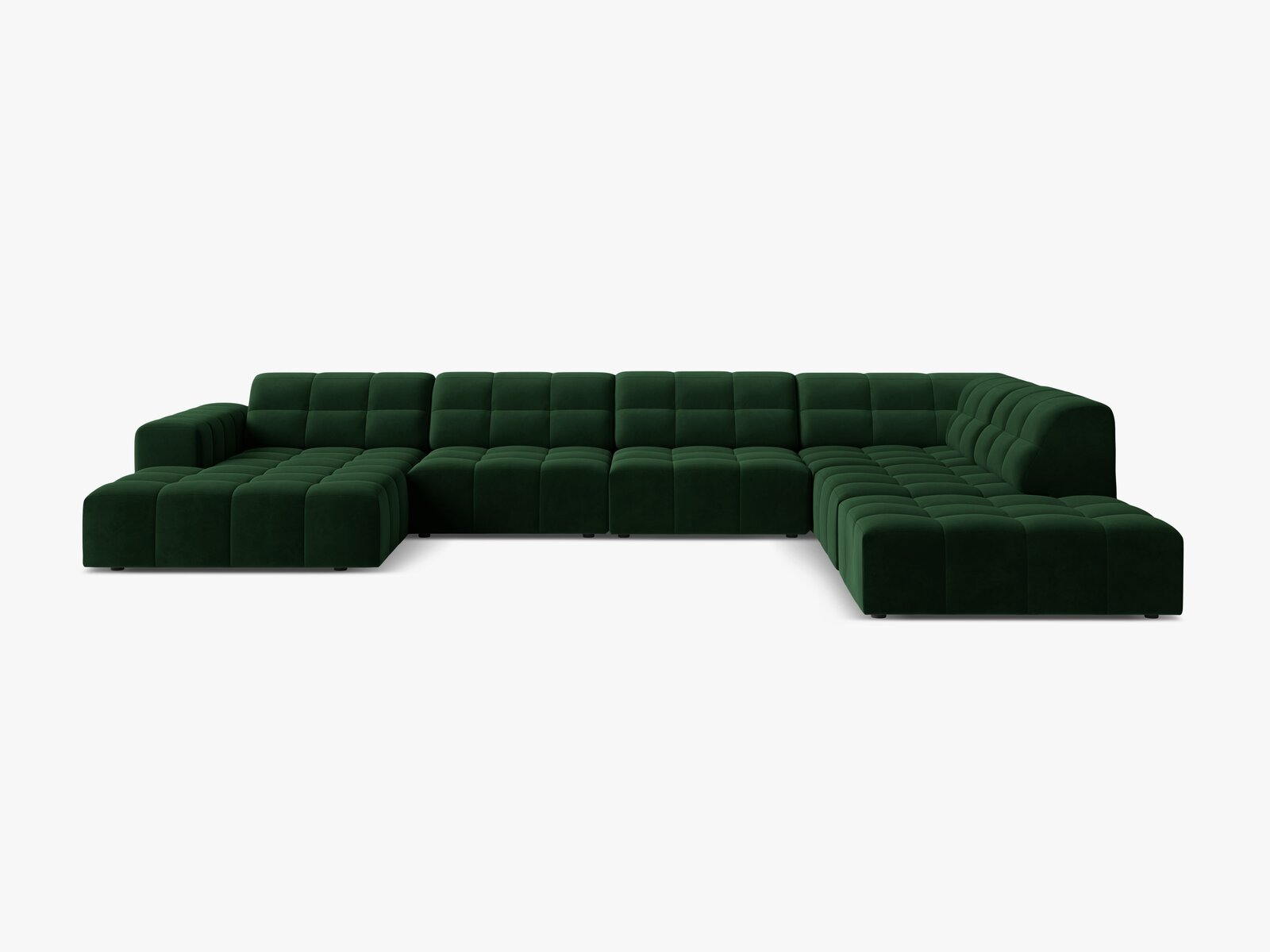 Micadoni Panorama Ecksofa Jennifer 7-Sitzer Rechts Samt Bluvel Flaschengrün