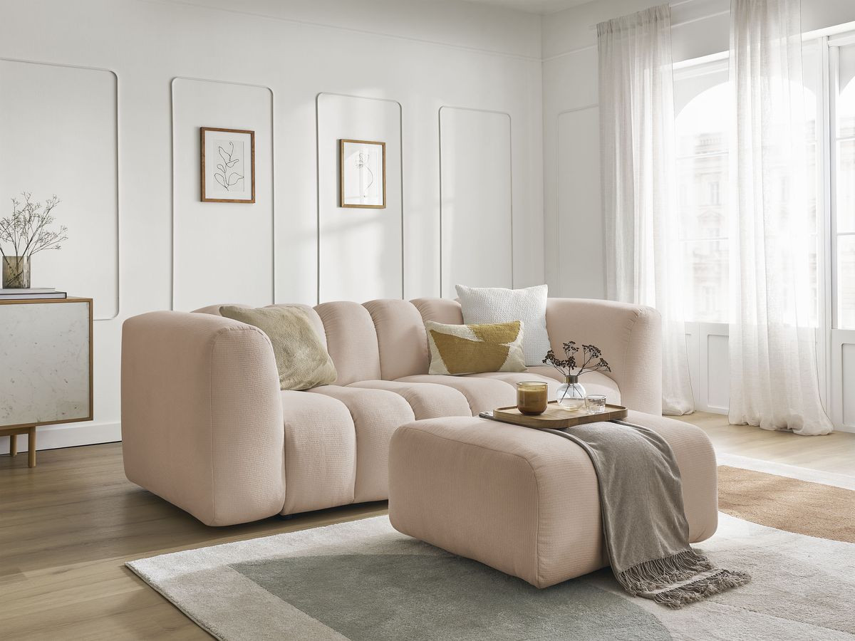 Bobochic Talia Sofa 3-Sitzer mit Pouf Melange-Stoff Beige
