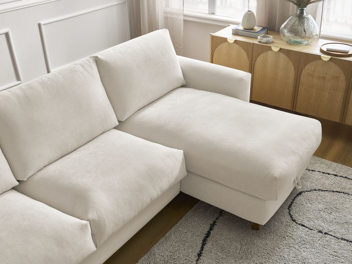 Bobochic Cocoone Ecksofa mit Schlaffunktion und Bettkasten Stoff Beige, Liegefläche 160 × 200 cm
