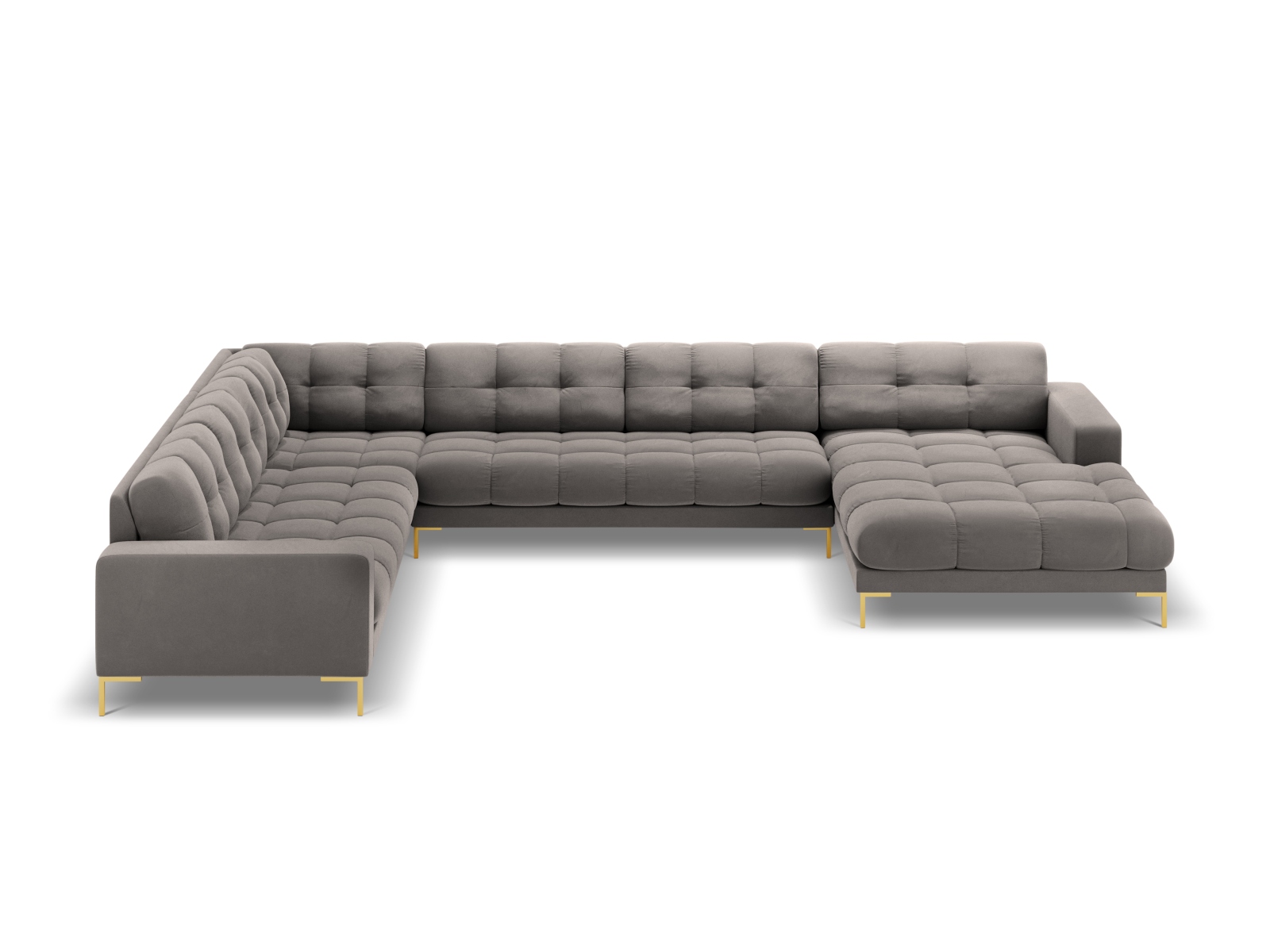 Cosmopolitan Design Panoramasofa Bali 7-Sitzer 327 cm Samt Bluvel Hellgrau Links Beine Gold