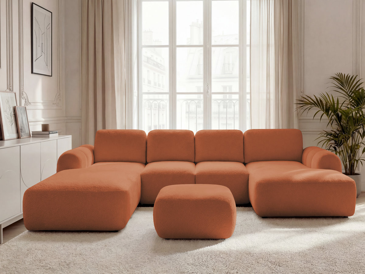 Bobochic Montaigne Wohnlandschaft mit Pouf Bouclé-Stoff Orange Ecke rechts