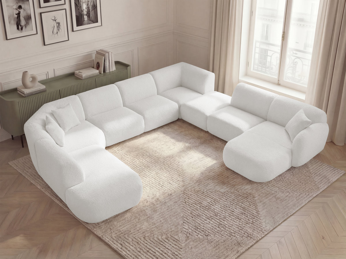 Bobochic Anda Wohnlandschaft mit Pouf 396 × 357 cm Chenille Weiß Ecke rechts