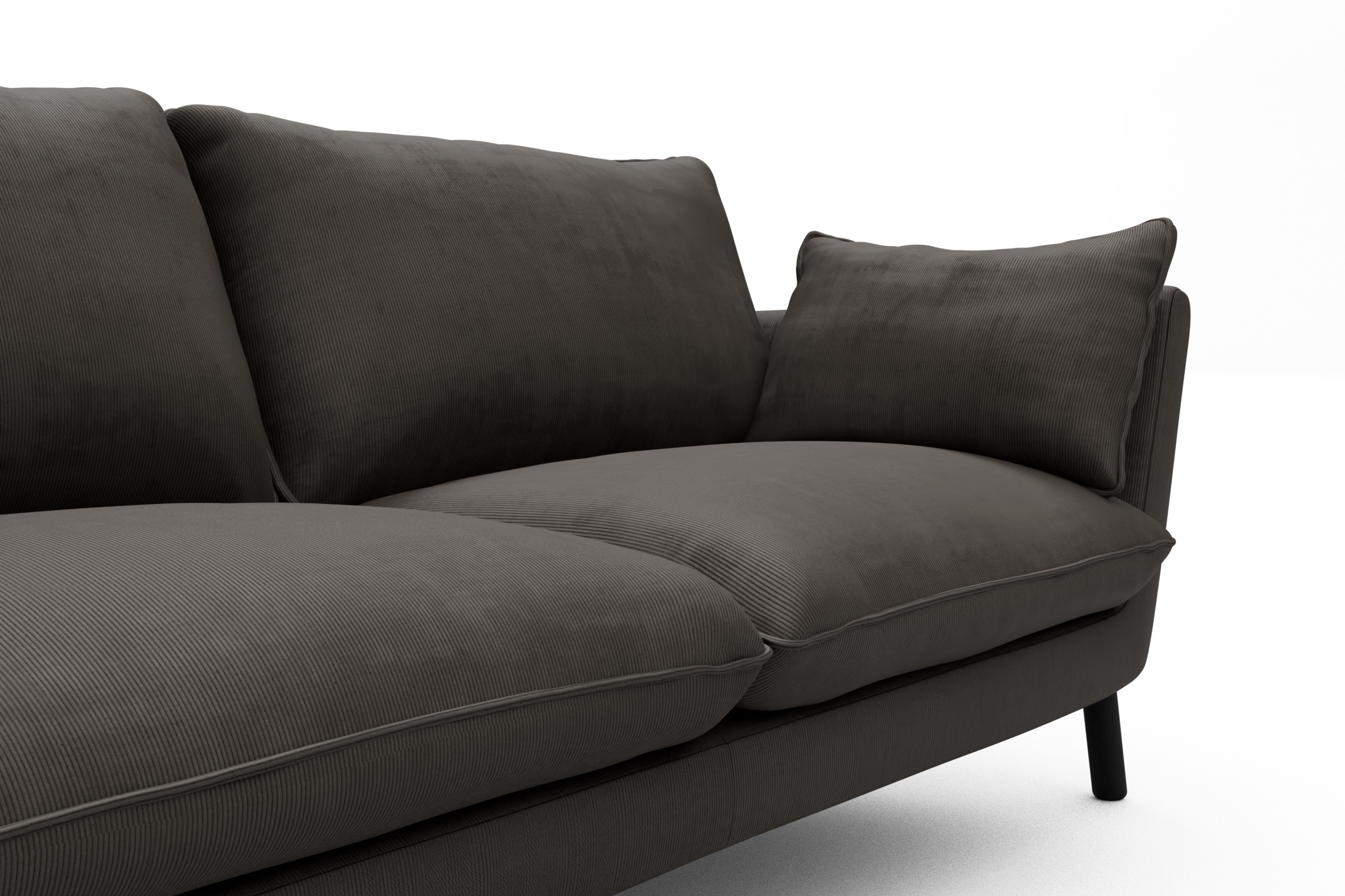 Sofa Emil 3-Sitzer Beinfarbe Eiche Schwarz Cordufine-Taupe