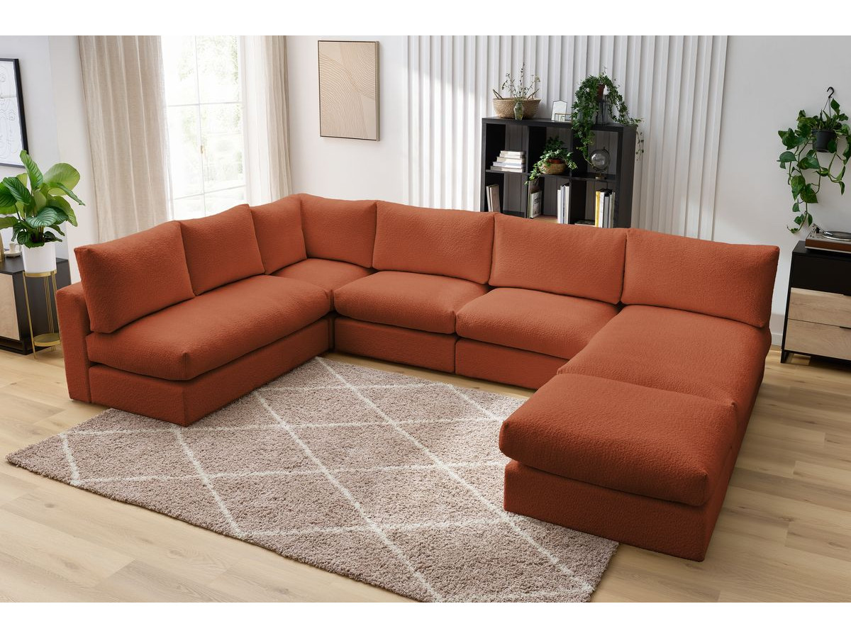 Bobochic Paris Ecksofa mit Pouf 369 × 262 cm Bouclé-Stoff Orange